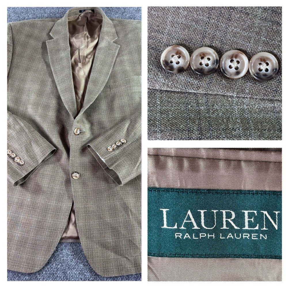 Lauren Ralph Lauren Blazer Mens 50R Brown Silk Wool Glen Plaid Sport Coat Luxury